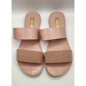 Women's Qupid Double Strap Sandals Pink Faux Croc Print Suede Strap Size6/37 EUC